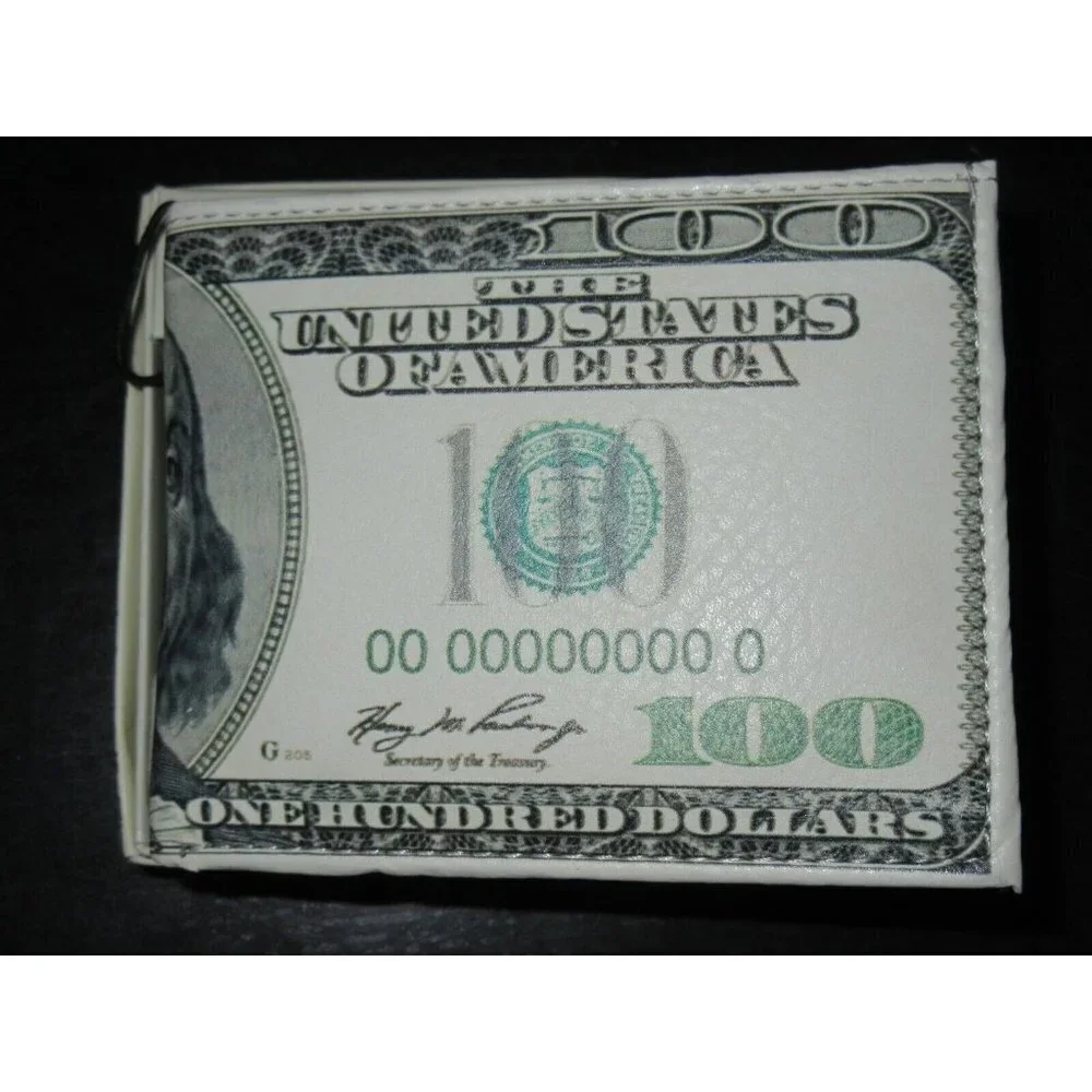 COPY - Old Dollar Bill Print Bi-Fold Vegan Leather Men's Wallet Benjamin Giftbo…